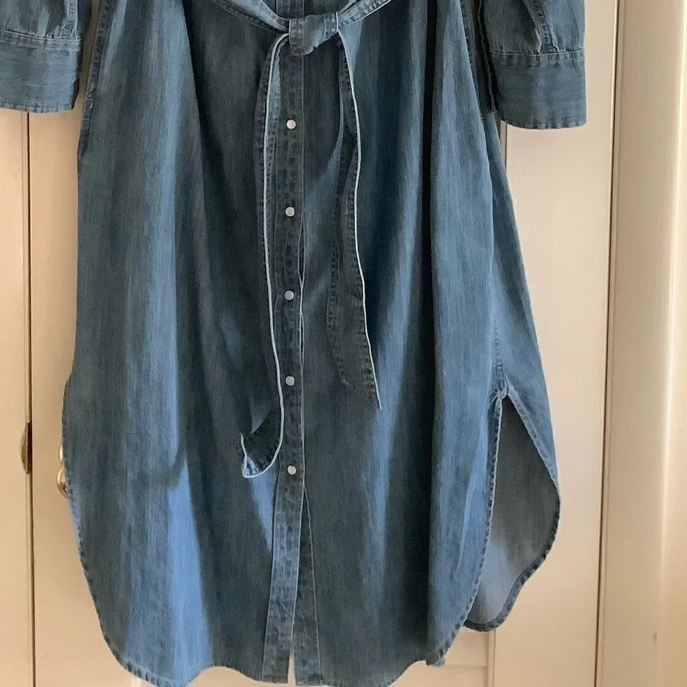 LAUREN RALPH LAUREN BLUE WASH DENIM BUTTON DOWN COTTON SHIRTDRESS SIZE U…